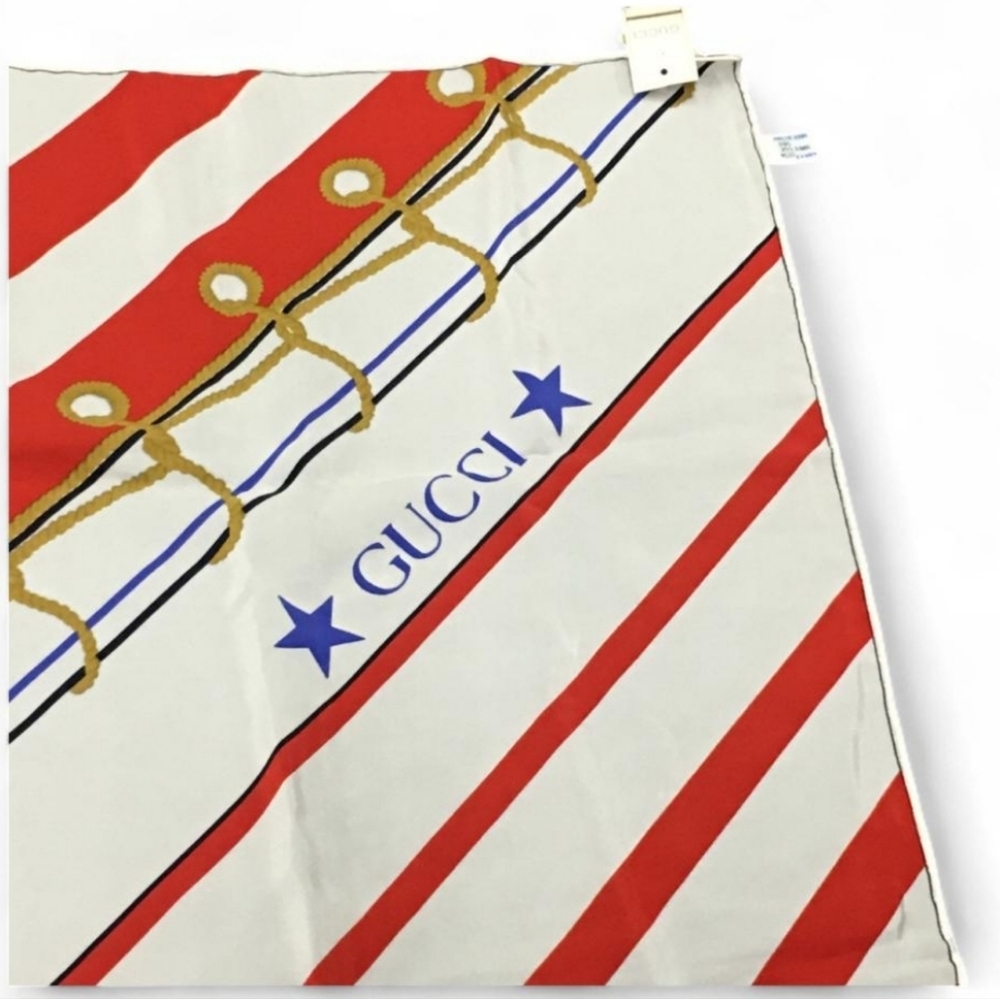 NWT Gucci Patriotic Nautical Red, White & Blue 100% Silk Scarf - Picture 7 of 8